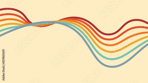 Abstract retro 70s background vector. Colorful vintage 1970 stylish wallpaper with lines, stripes, curve, circle shapes. Illustration design suitable for poster, banner, decorative, wall art