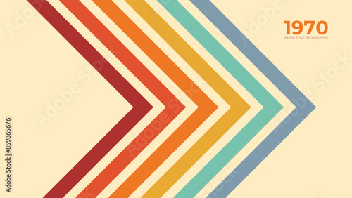 Abstract retro 70s background vector. Colorful vintage 1970 stylish wallpaper with lines, stripes, curve, circle shapes. Illustration design suitable for poster, banner, decorative, wall art