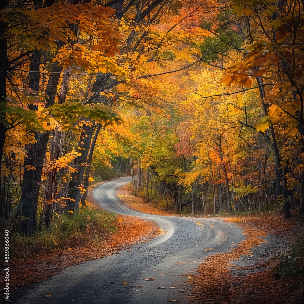 Obraz premium Road Cutting Through Dense Forest