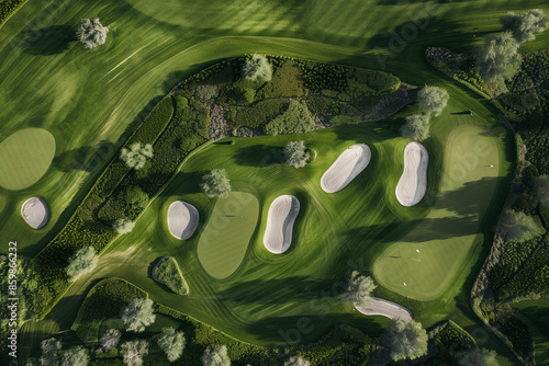 Overhead shot of green golf course background
