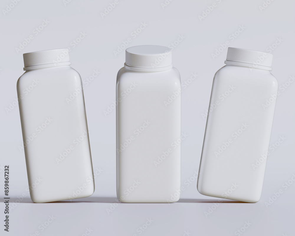 Empty square bottle white color on gray background 3D render illustration Empty square bottle white color on gray background 3D render illustration