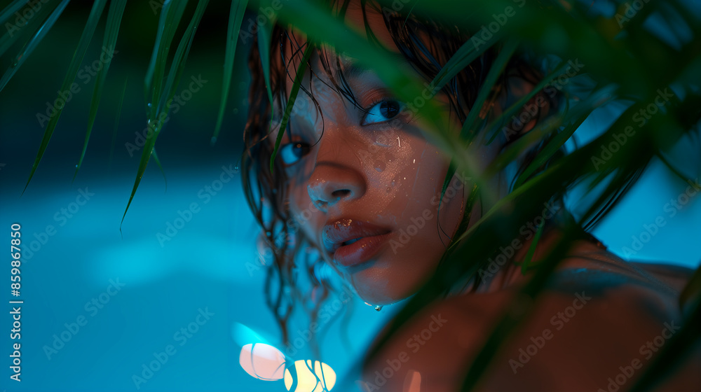 Mystical African girl portrait at luxury pool Mystical African girl portrait at luxury pool