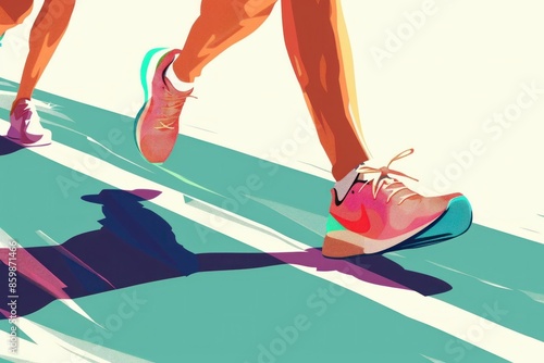 Two people in athletic clothing running on a track for fitness and health coaching motivation illustration
