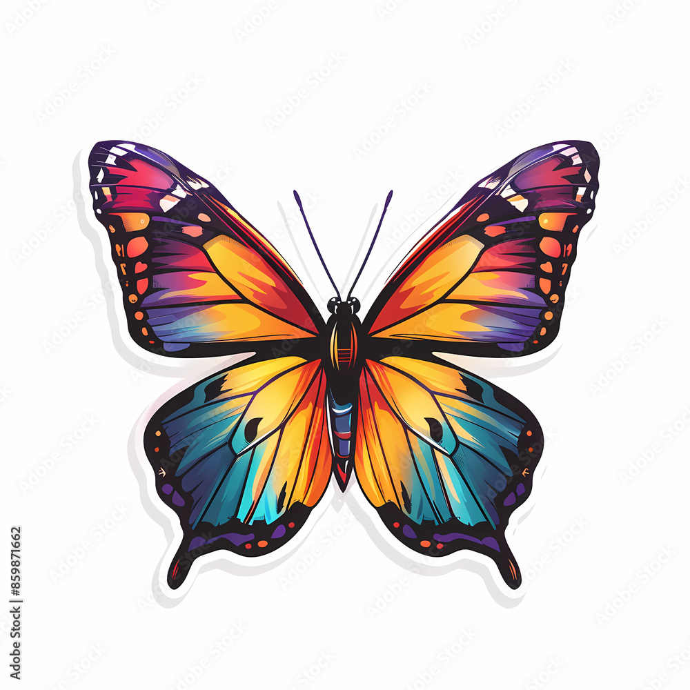 Cute butterfly on a White Canvas Sticker. Cute butterfly on a White Canvas Sticker.