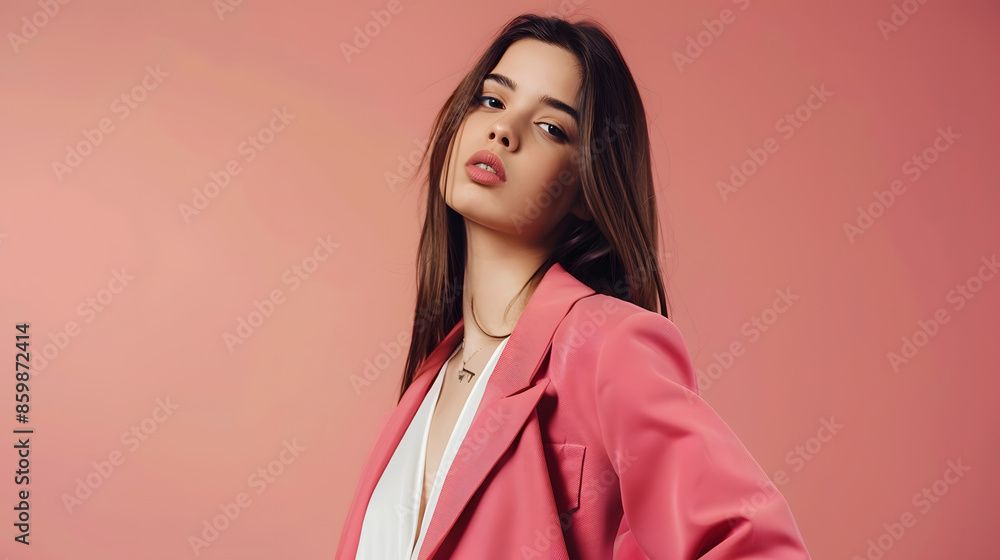 Fashion Model girl full length portrait isolated on pink background Beauty stylish brunette woman posing in fashionable clothes in studio Casual style beauty accessories High fashion u : Generative AI Fashion Model girl full length portrait isolated on pink background Beauty stylish brunette woman posing in fashionable clothes in studio Casual style beauty accessories High fashion u : Generative AI