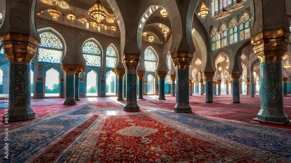 Obraz premium Serene Mosque Interior: Prayer Space Background