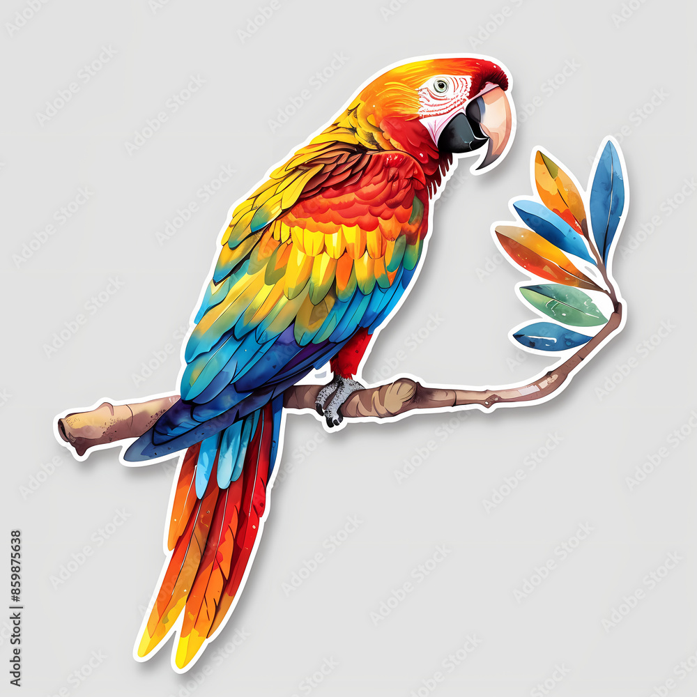 Obraz premium Cute parrot on a White Canvas Sticker.