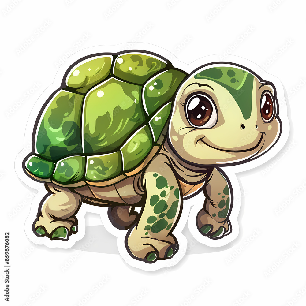 Fototapeta premium Cute turtle on a White Canvas Sticker.