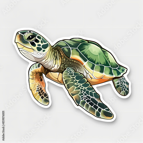 Cute turtle on a White Canvas Sticker. photo