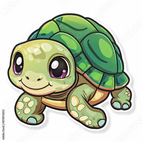 Cute turtle on a White Canvas Sticker.