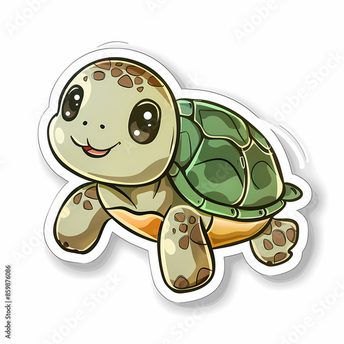 Cute turtle on a White Canvas Sticker. photo