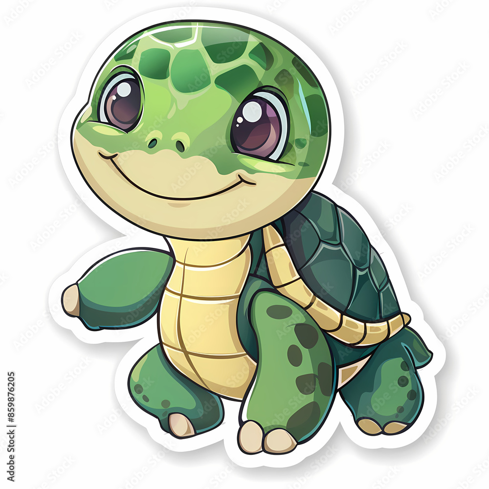 Fototapeta premium Cute turtle on a White Canvas Sticker.