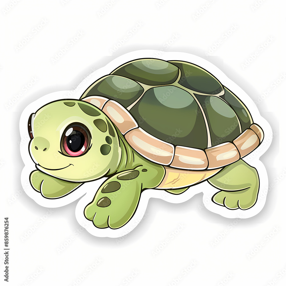 Fototapeta premium Cute turtle on a White Canvas Sticker.
