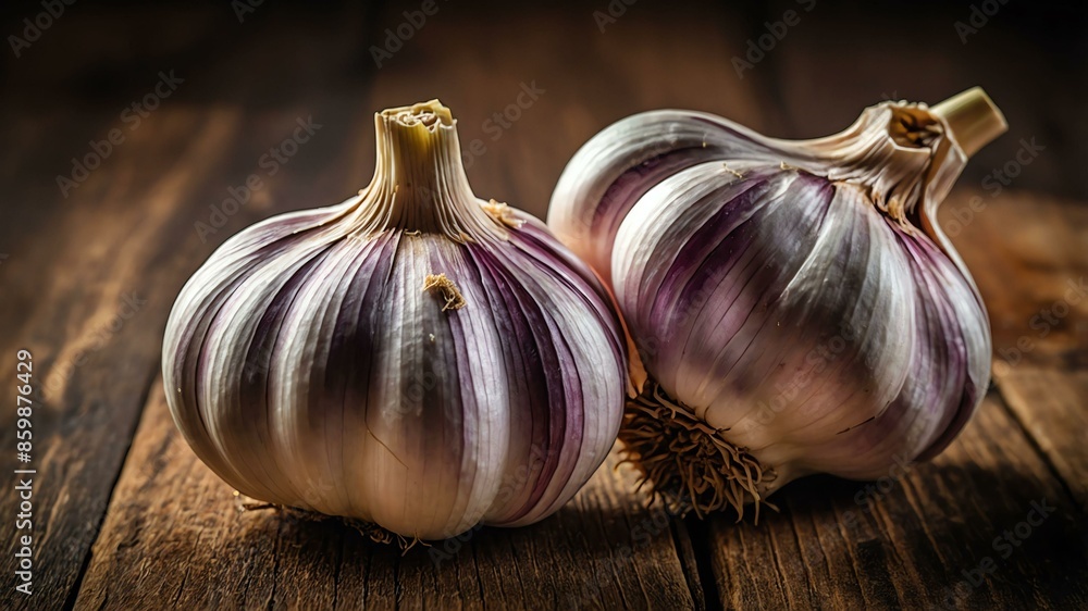 Obraz premium garlic vegetable in wooden table