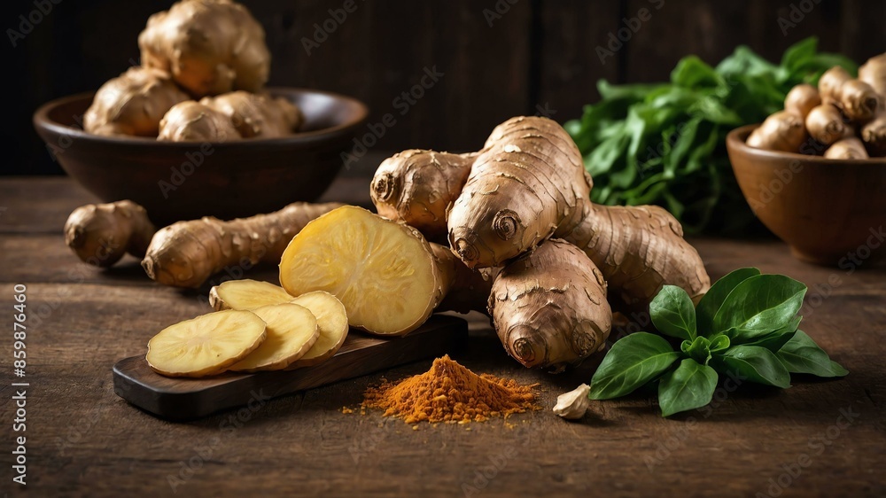 Fototapeta premium ginger vegetable in wooden table