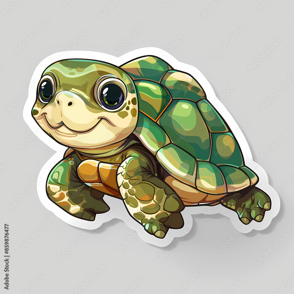 Fototapeta premium Cute turtle on a White Canvas Sticker.
