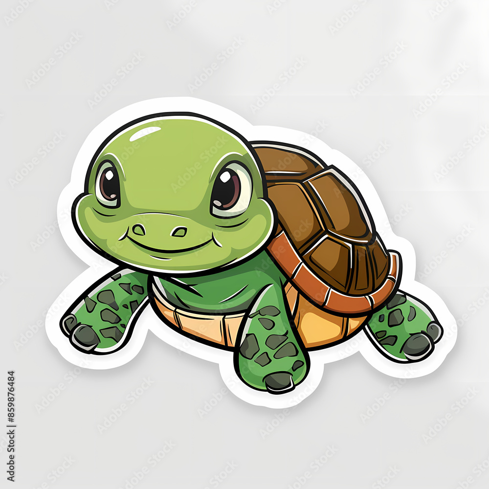 Cute turtle on a White Canvas Sticker. Cute turtle on a White Canvas Sticker.
