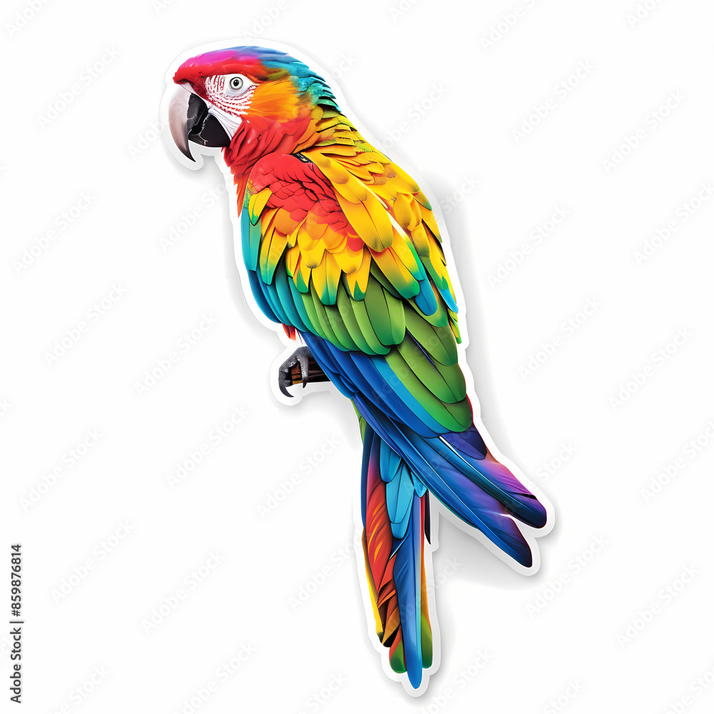Fototapeta premium Cute parrot on a White Canvas Sticker.