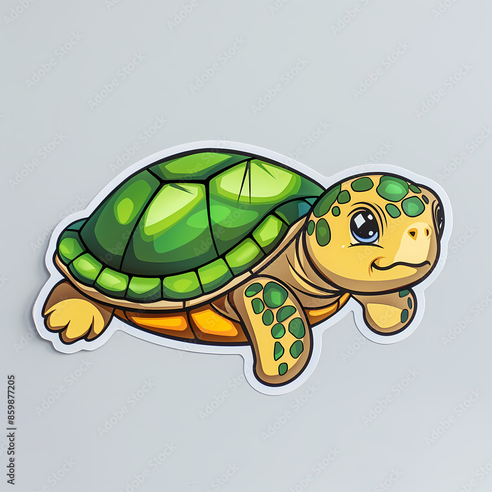 Fototapeta premium Cute turtle on a White Canvas Sticker.
