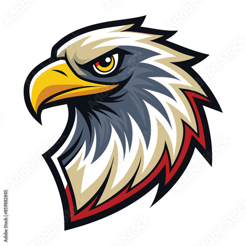 A cartoon illustration of an eagle head with a red, white, and blue feathered design.