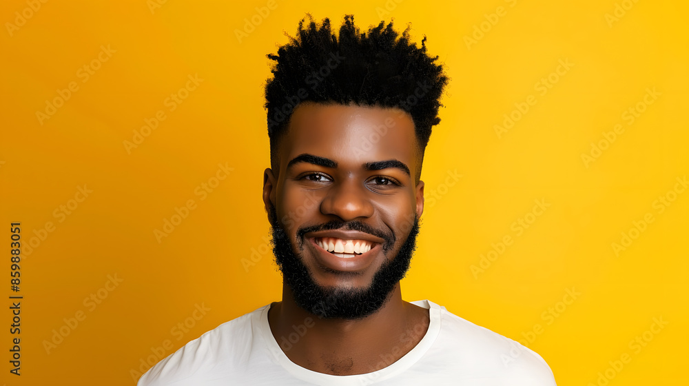 Fototapeta premium Smiling man on yellow background : Generative AI