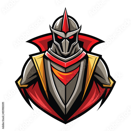 A digital illustration of a red and black knight mascot with a spiked helmet.