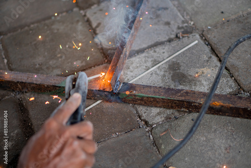 Welding Metal Rods Close-Up