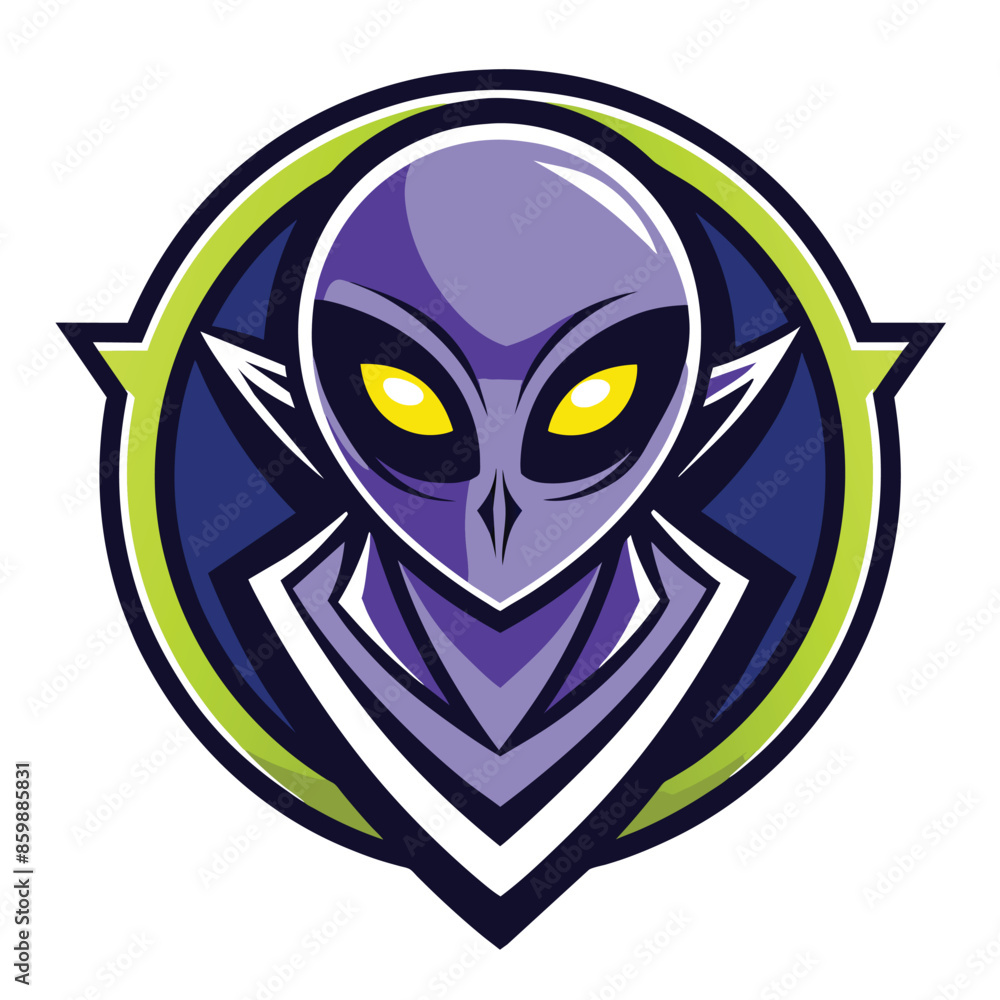 A purple alien with yellow eyes in a circle logo design. The alien has pointy ears and a large head with a defined jawline. A purple alien with yellow eyes in a circle logo design. The alien has pointy ears and a large head with a defined jawline.