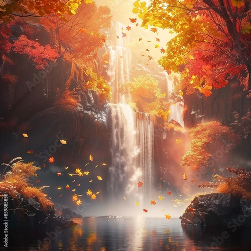 Pastel Waterfall Autumn Background