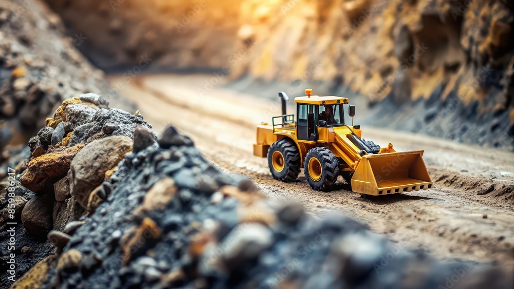 Miniature yellow bulldozer navigating a steep mine, bulldozer, yellow, miniature, construction, vehicle, equipment, mining, industry, steep, work, machinery, dirt, digging, industrial, heavy Miniature yellow bulldozer navigating a steep mine, bulldozer, yellow, miniature, construction, vehicle, equipment, mining, industry, steep, work, machinery, dirt, digging, industrial, heavy
