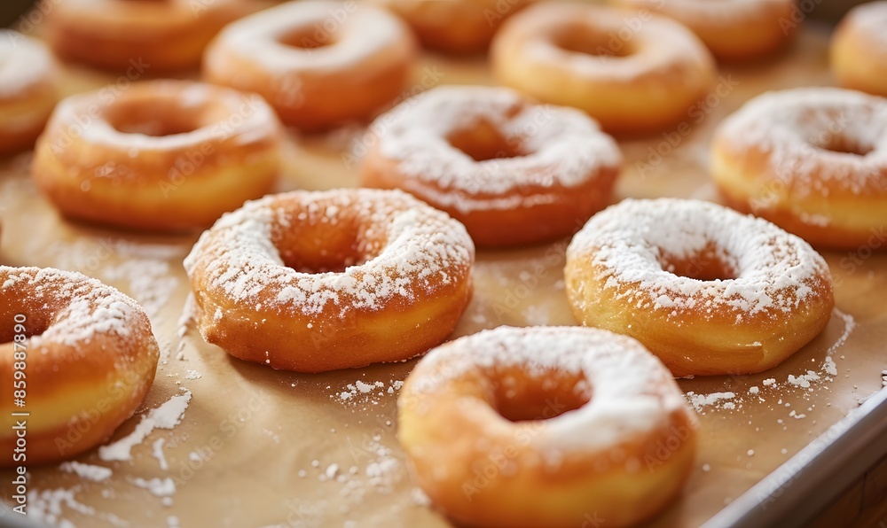 Preparing doughnuts for frying on a baking sheet , Generative AI Preparing doughnuts for frying on a baking sheet , Generative AI