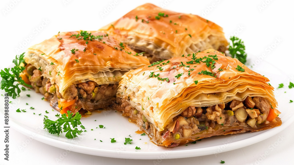 Delectable Homemade Walnut and Pistachio Baklava on Display - Traditional Mediterranean Dessert Concept Delectable Homemade Walnut and Pistachio Baklava on Display - Traditional Mediterranean Dessert Concept