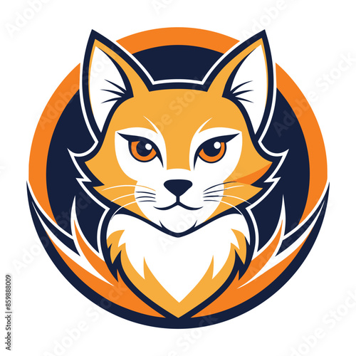 This cartoon mascot logo features a friendly orange fox with white fur, gazing at the viewer against a blue and orange circular background, embodying a playful brand.