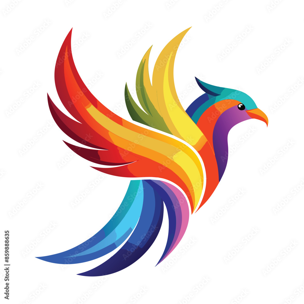 Colorful logo with abstract bird in flight. It has red, orange, yellow, green, blue, and purple hues for a vibrant image. Colorful logo with abstract bird in flight. It has red, orange, yellow, green, blue, and purple hues for a vibrant image.