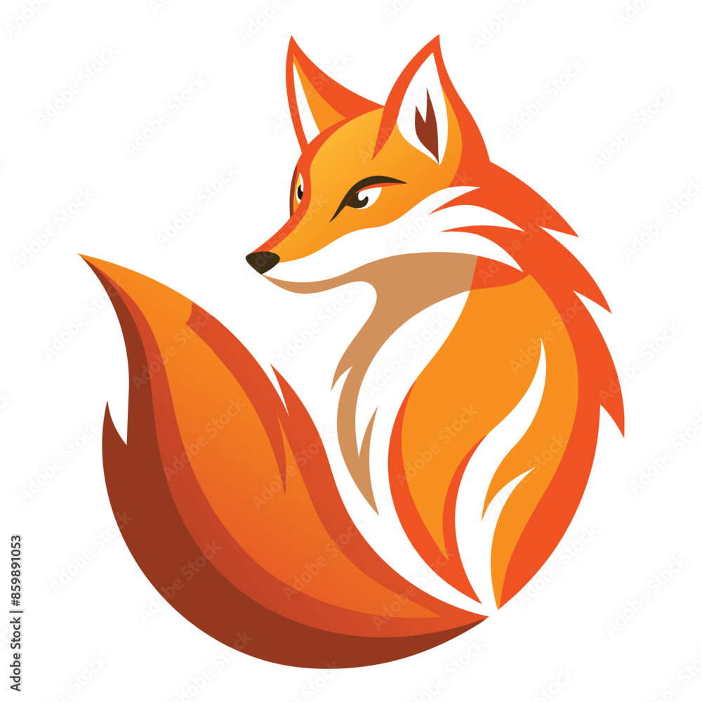 An illustration of an orange fox with a curled tail on a white background. An illustration of an orange fox with a curled tail on a white background.