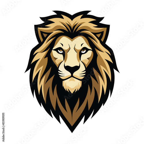 A detailed illustration of a lions head against a white background. The illustration depicts a lion with a large mane and intense eyes.