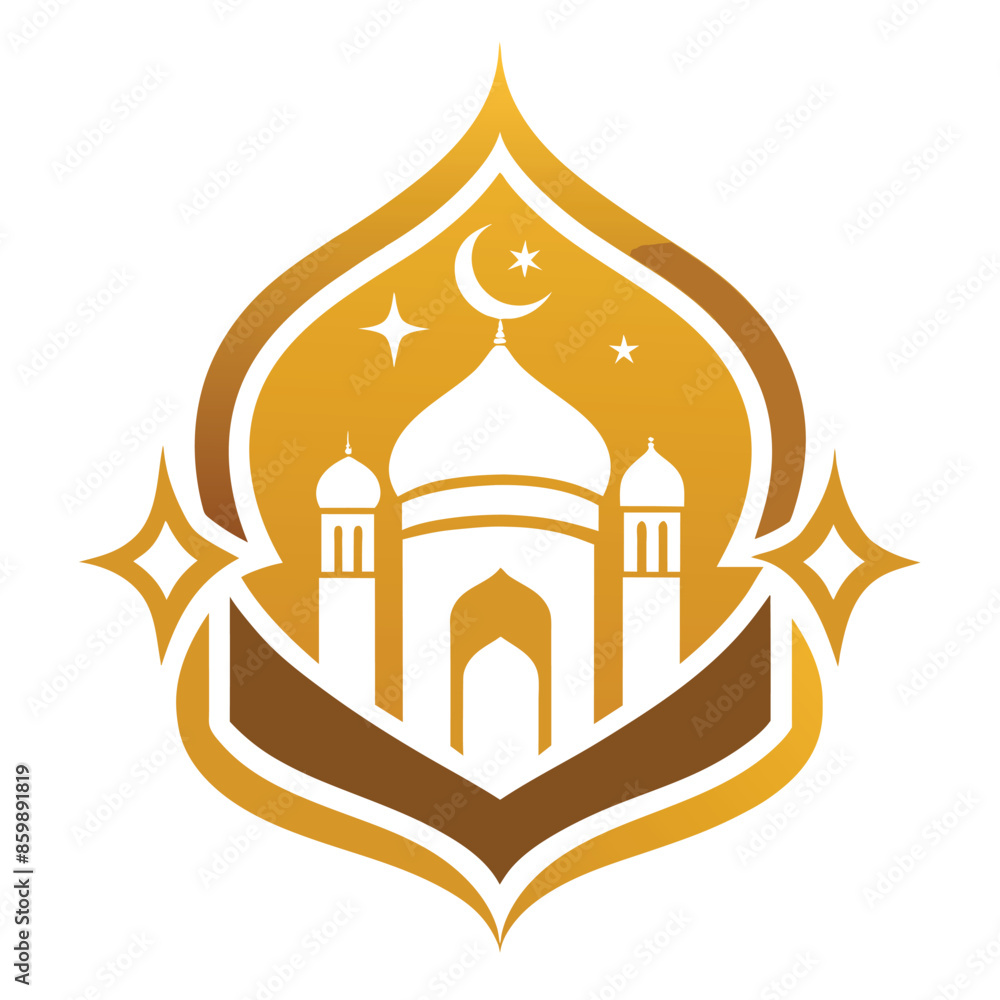 A golden icon featuring a mosque with a crescent moon and stars. A golden icon featuring a mosque with a crescent moon and stars.