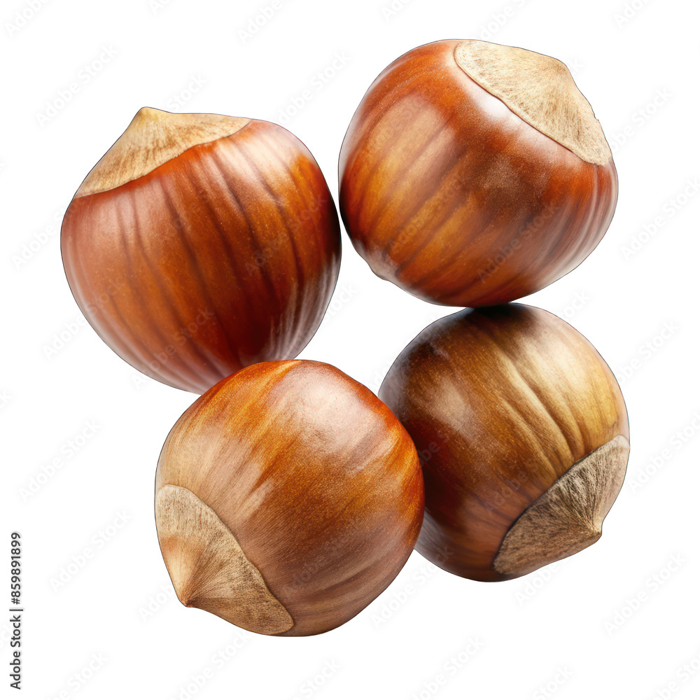 Hazelnut falling isolated on transparent background Hazelnut falling isolated on transparent background