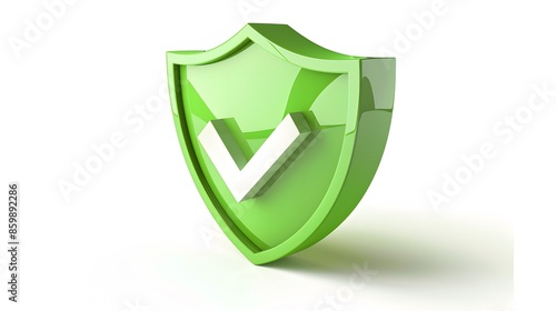 cartoon 3d Icon safety shield check mark perspective . Green symbol security safety icon. Checkmark in minimalistic style. 3d vector illustration. white background