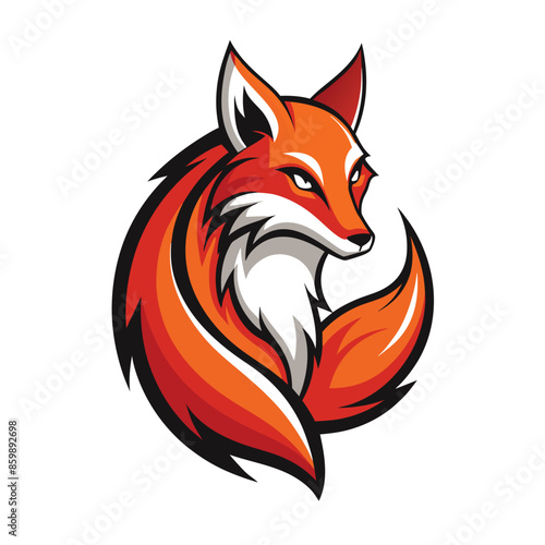 This is a logo featuring a stylized red fox with a white chest and bushy tail. The fox is set against a white background.