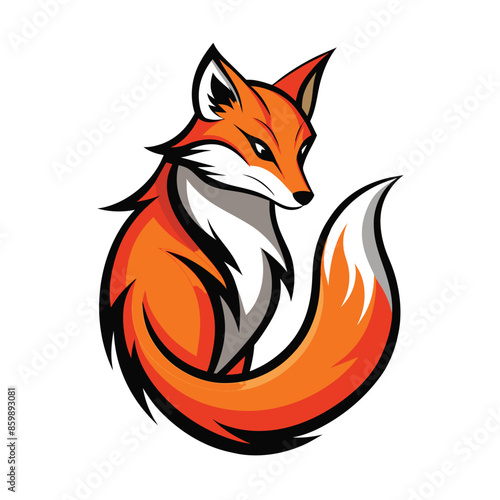 A cartoon illustration of an orange fox sitting with its tail wrapped around its body against a white background.
