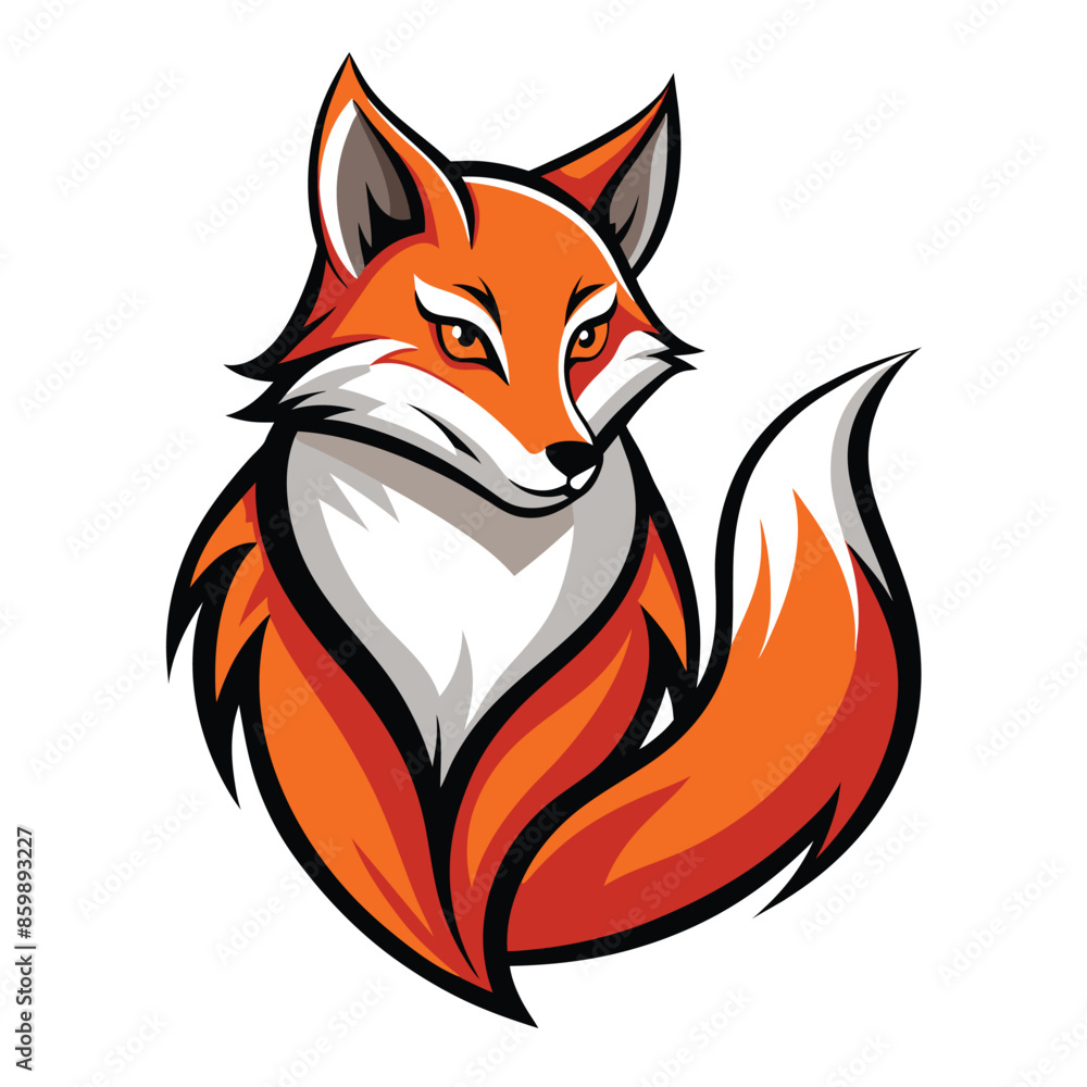 A cartoon fox with orange fur and a white chest sits with its tail curled around its body. A cartoon fox with orange fur and a white chest sits with its tail curled around its body.