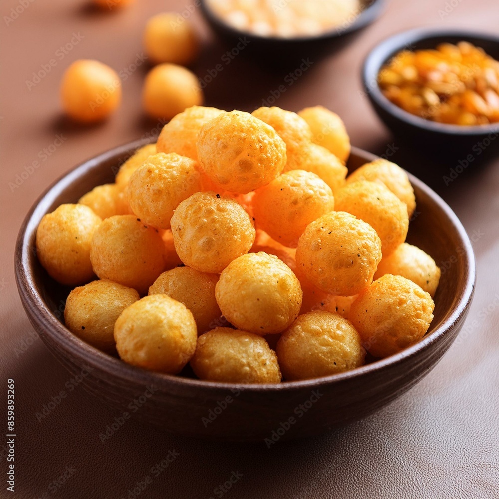 Salty cheese puffs or balls snack Salty cheese puffs or balls snack