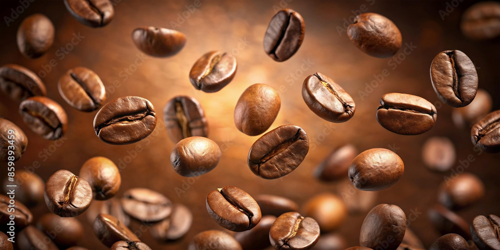 Flying coffee beans horizontal banner Flying coffee beans horizontal banner