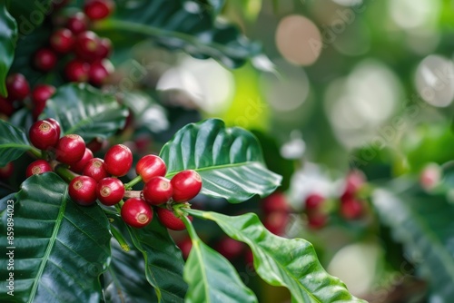 Lush Coffee Plant Showcasing Vibrant Red Coffee Cherries Ready for Harvest