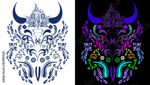 buffalo mexican huichol art illustration pack collection in vector format