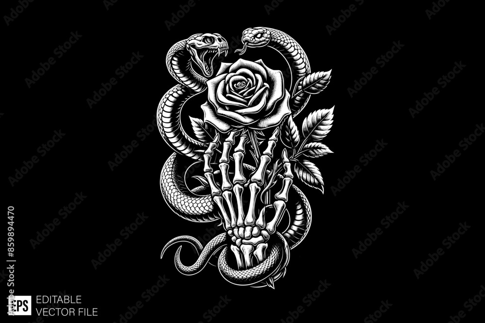 Obraz premium Hand holding flower and tied by snake