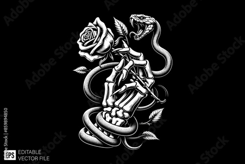 Hand holding flower and tied by snake