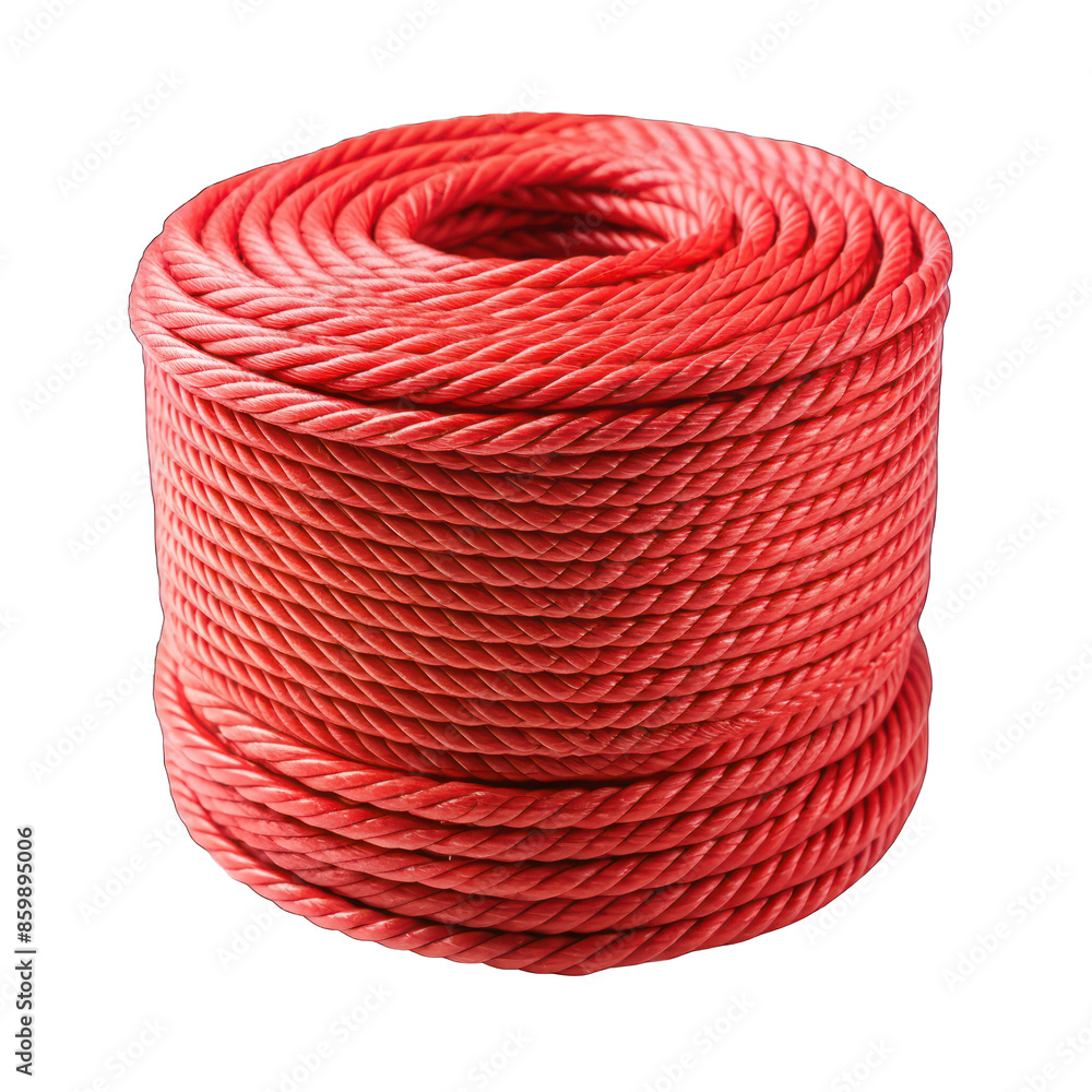 A roll of red plastic rope isolated on transparent background A roll of red plastic rope isolated on transparent background