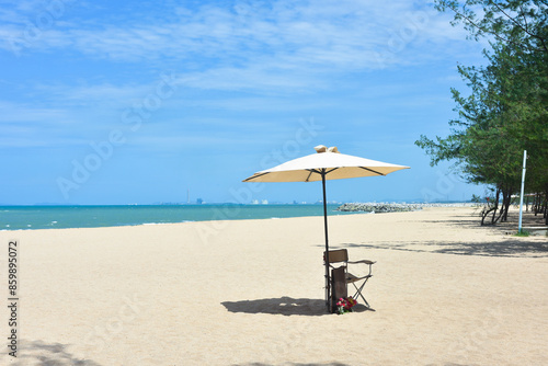 Beach waves of the sea on the sandy beach season Summer on top view background .